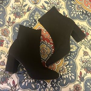 black thick heel sock booties